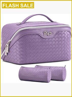Large Capacity Travel Makeup Bag 3-Piece Set Waterproof Vegan Leather Toiletry